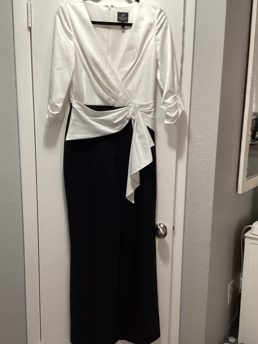 Adrianna Papell Black and White Wrap-Front Jumpsuit